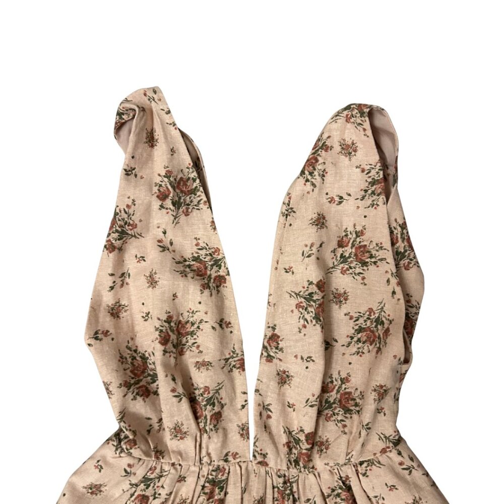 NWOT House of Harlow 1960 Size S Linen Floral Pink Mini Dress Open Back Tie - Picture 4 of 8